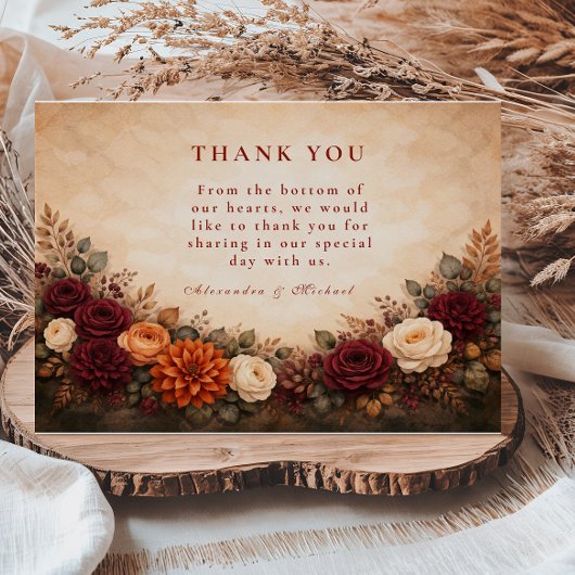 Fall Floral Romance Wedding Dankeskarte