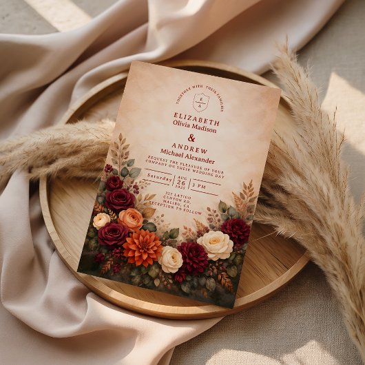 Fall Floral Romance Wedding Einladung