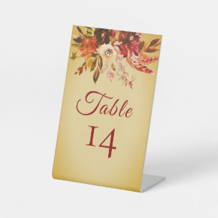 Fall Floral Rustic Gold Hochzeit Tischnummer Sockelschild