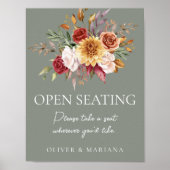 Fall Floral Sage Green Wedding Open Seating Zeiche Poster (Vorne)