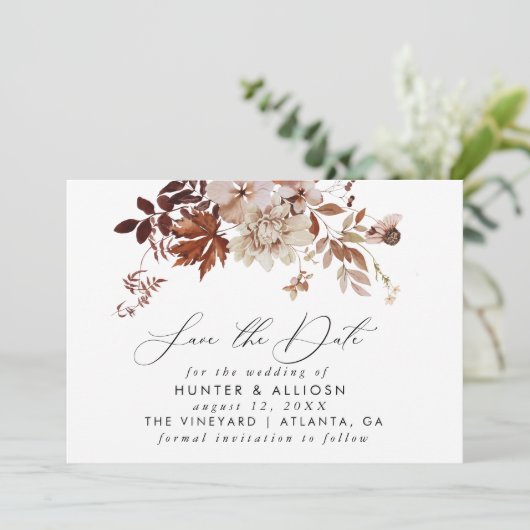 Fall Floral Save the Date Einladung (Stehend Vorderseite)