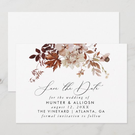 Fall Floral Save the Date Einladung (Vorne/Hinten)