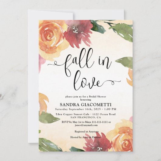 Fall Floral Scripture Brautdusche Einladung (Vorderseite)