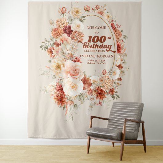 Fall floral terracotta blush groovy 100th birthday wandteppich (Beispiel)