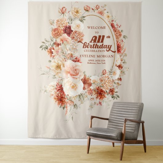 Fall floral terracotta blush groovy All birthdays Wandteppich (Beispiel)