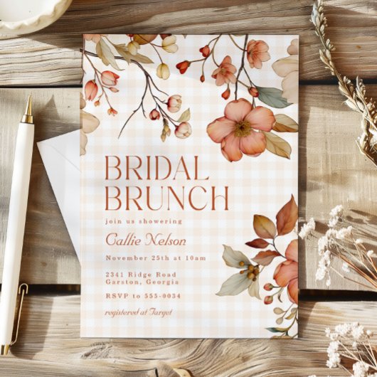 Fall Floral Terracotta Brautparty Brunch Einladung