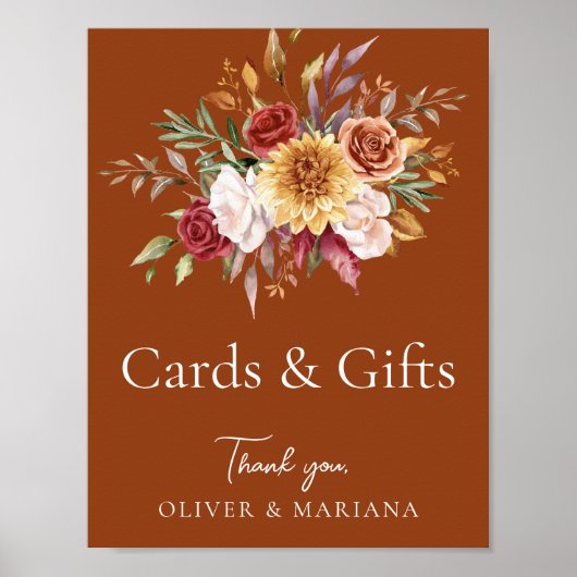 Fall Floral Terracotta Hochzeitskarten und Geschen Poster (Vorne)