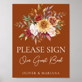 Fall Floral Terracotta Wedding Guest Book Sign Poster