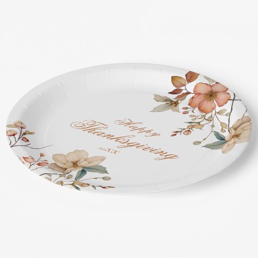 Fall Floral Thanksgiving Pappteller (Schrägansicht)