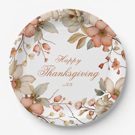 Fall Floral Thanksgiving Pappteller (Vorderseite)