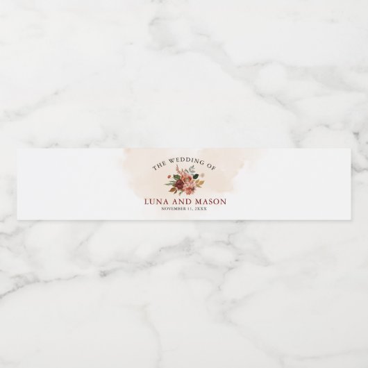 Fall Floral Themed Hochzeit Wasserflaschenetikett (Einzelnes Label)