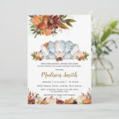Fall Floral Twins Boy Girl Elephants Babydusche Einladung (Stehend Vorderseite)
