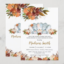 Fall Floral Twins Boy Girl Elephants Babydusche Einladung