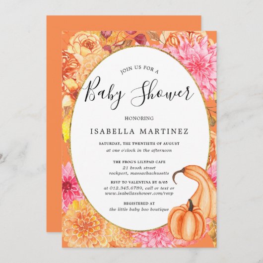 Fall Floral und Pumpkin Baby Dusche Einladung (Vorne/Hinten)