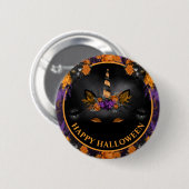 Fall Floral Unicorn Gesicht Happy Halloween Button (Vorne & Hinten)