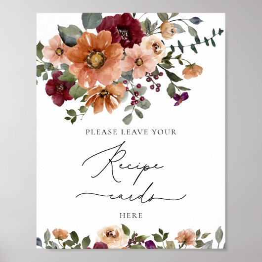 Fall Floral Verließ hier Ihre Rezept-Karte Poster (Vorne)