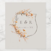 Fall Floral Wappen Monogram Wedding Weinetikett (Einzelnes Label)