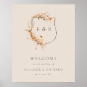 Fall Floral Wappen Monogram Wedding Welcome Poster (Vorne)