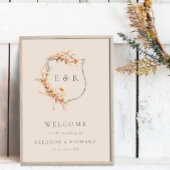Fall Floral Wappen Monogram Wedding Welcome Poster