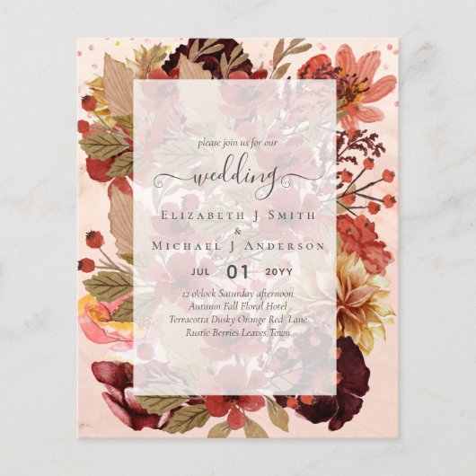 Fall Floral Wedding - Burgund Orange BUDGET Flyer (Vorne)