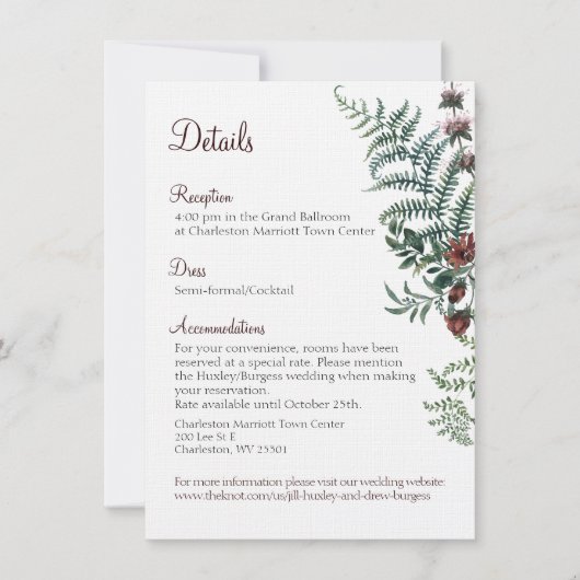 Fall Floral Wedding Details Card Einladung (Vorderseite)