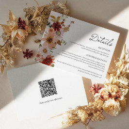 Fall Floral Wedding Details Card mit QR Code Begleitkarte