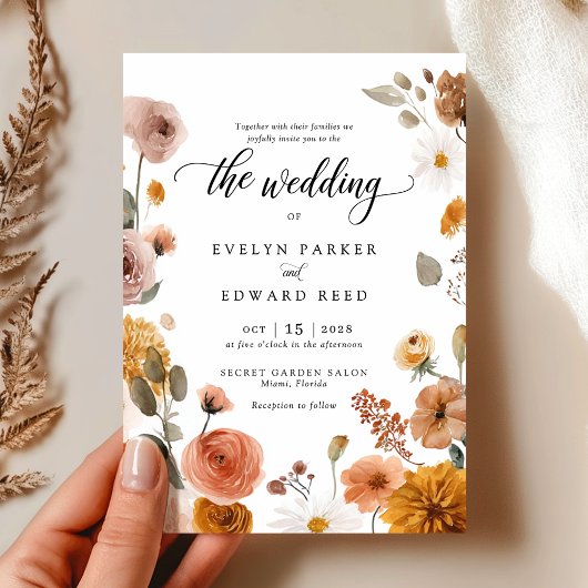 Fall Floral Wedding Einladung
