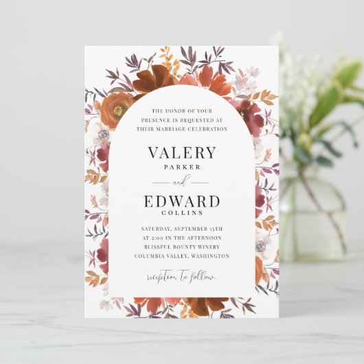 Fall Floral Wedding Elegant Boho Einladung (Stehend Vorderseite)