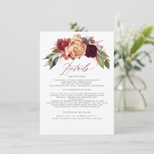 Fall Floral Wedding Information Enclosure Card Begleitkarte (Stehend Vorderseite)