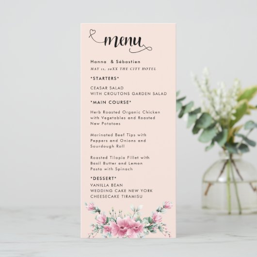 Fall Floral  Wedding Menu Menükarte (Stehend Vorderseite)