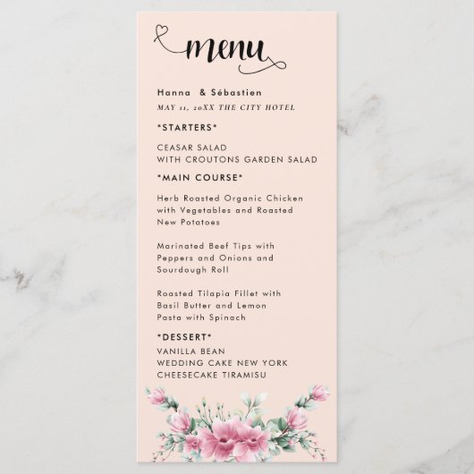 Fall Floral  Wedding Menu Menükarte (Vorderseite)