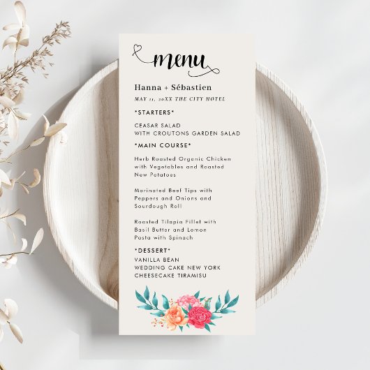 Fall Floral  Wedding Menu Menükarte