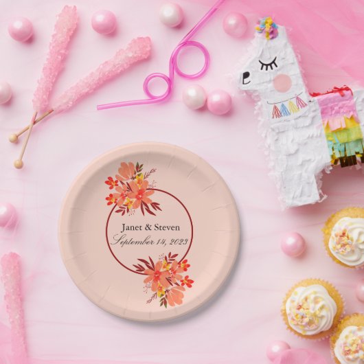 Fall Floral Wedding Orange Gold Brown Pappteller (Party)