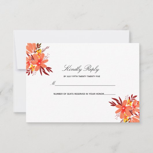 Fall Floral Wedding Orange Gold Tan Wedding RSVP Karte (Vorderseite)