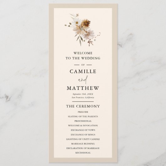 Fall Floral Wedding Program Programm (Vorderseite)