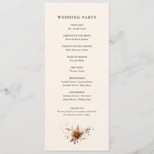 Fall Floral Wedding Program Programm (Rückseite)