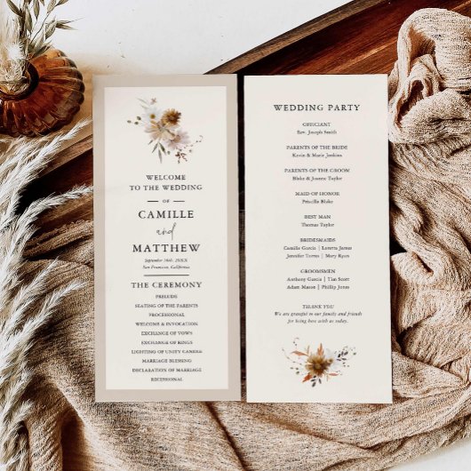 Fall Floral Wedding Program Programm