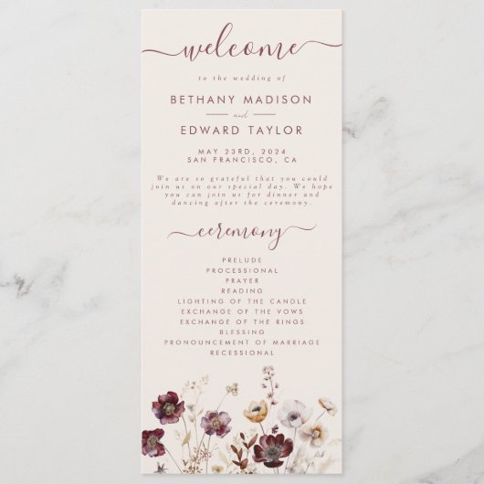 Fall Floral Wedding Programm (Vorderseite)