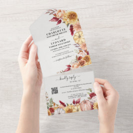 Fall Floral Wedding Qr Code UAwg All In One Einladung