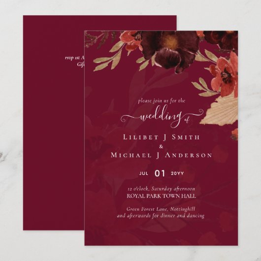 Fall Floral Wedding Suite Terracotta Burgundy Red (Vorne/Hinten)