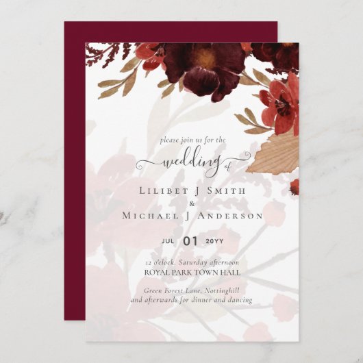 Fall Floral Wedding Suite Terracotta Burgundy Red (Vorne/Hinten)