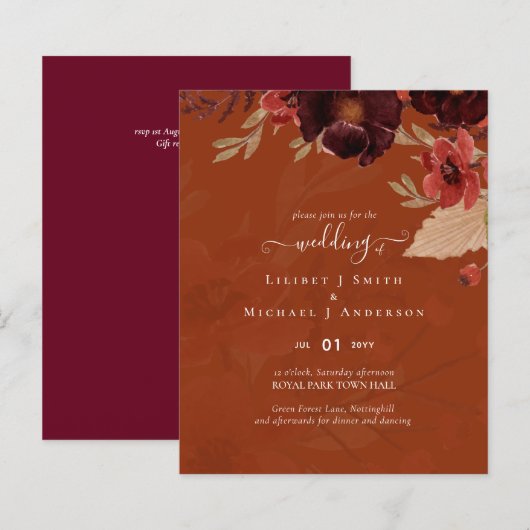 Fall Floral Wedding Suite Terracotta Burgundy Red (Vorne/Hinten)