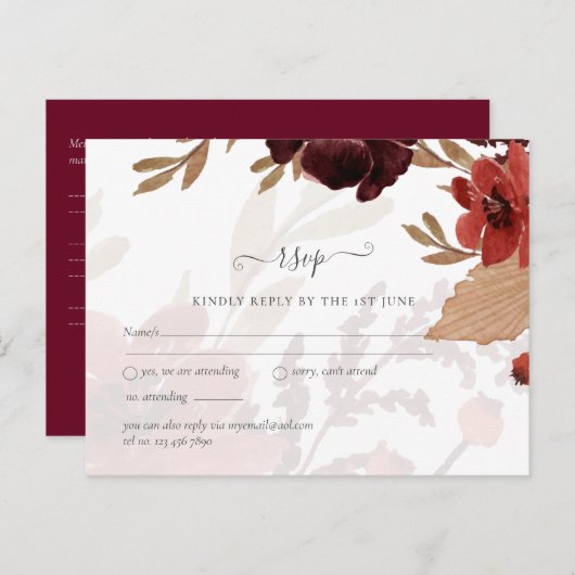 Fall Floral Wedding Suite Terracotta Burgundy Red Postkarte (Vorne/Hinten)