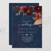 Fall Floral Wedding Terracotta Burgundy Red Einladung (Vorne/Hinten)