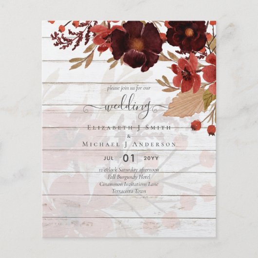 Fall Floral Wedding Terracotta Burgundy Red Flyer (Vorne)