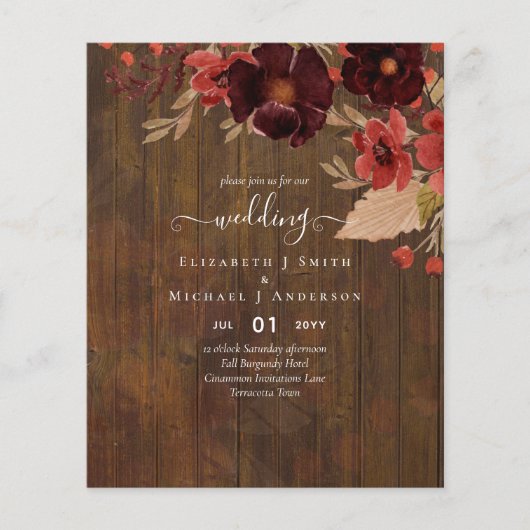 Fall Floral Wedding Terracotta Burgundy Red Flyer (Vorne)