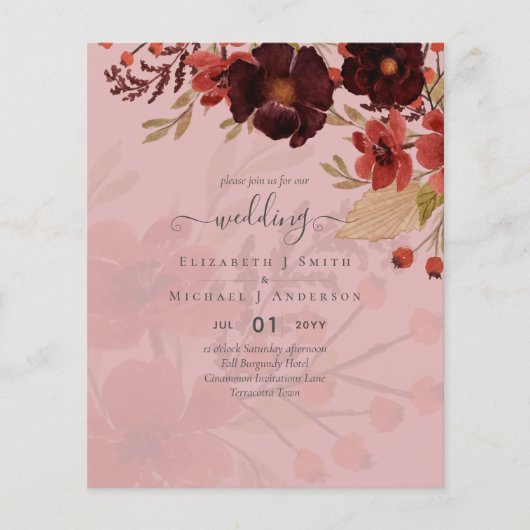Fall Floral Wedding Terracotta Burgundy Red Flyer (Vorne)