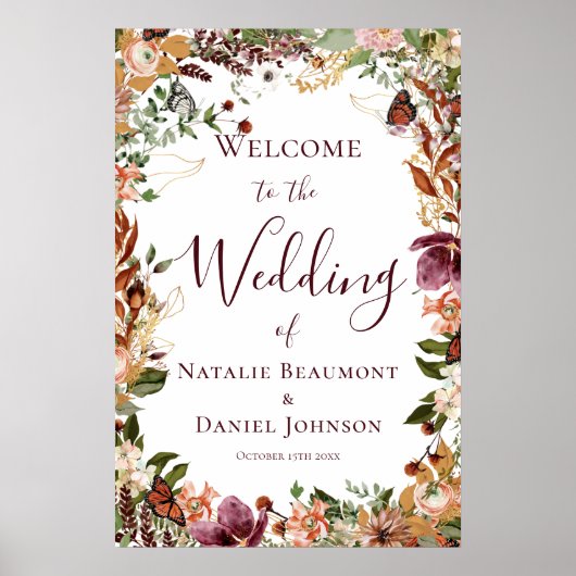 Fall Floral Wedding Welcome Sign Poster (Vorne)