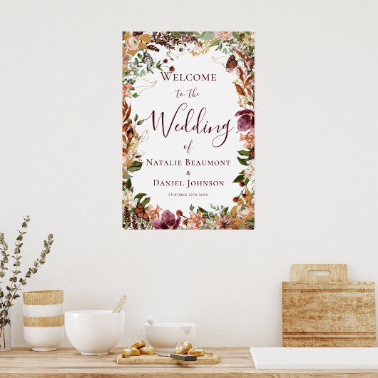 Fall Floral Wedding Welcome Sign Poster (Küche)