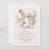 Fall Floral White Bow Baby in Bloom Baby Dusche Einladung (Vorderseite)